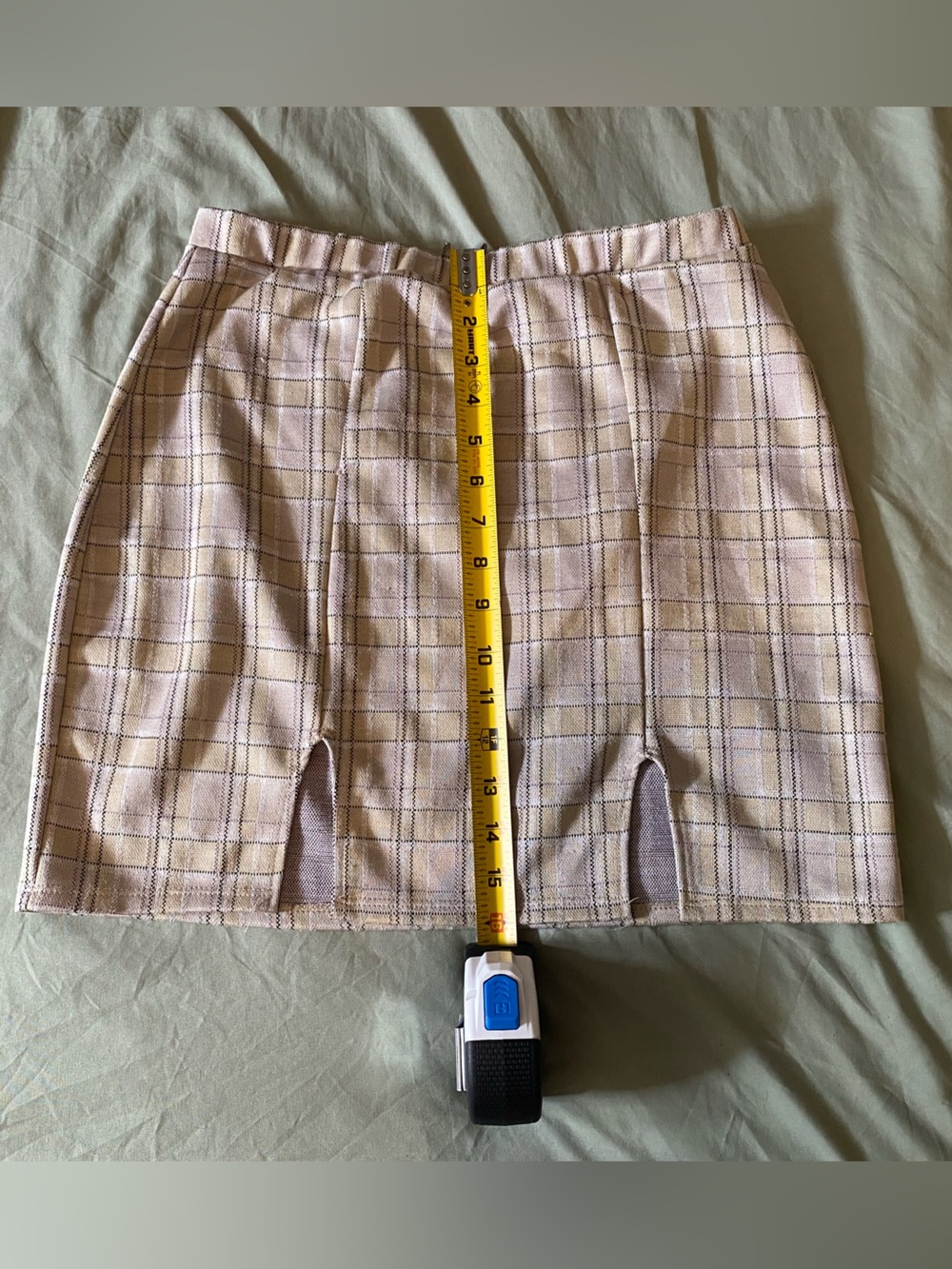 Vibe Beige Plaid Mini Skirt with Subtle Pink Lines - Picture 3 of 8